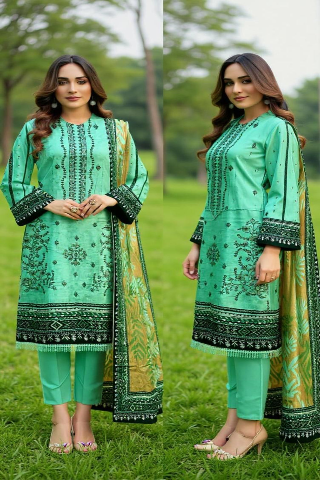 Digital Printed Lawn Sequence Two Head EMB Shirt Sethi Brothers